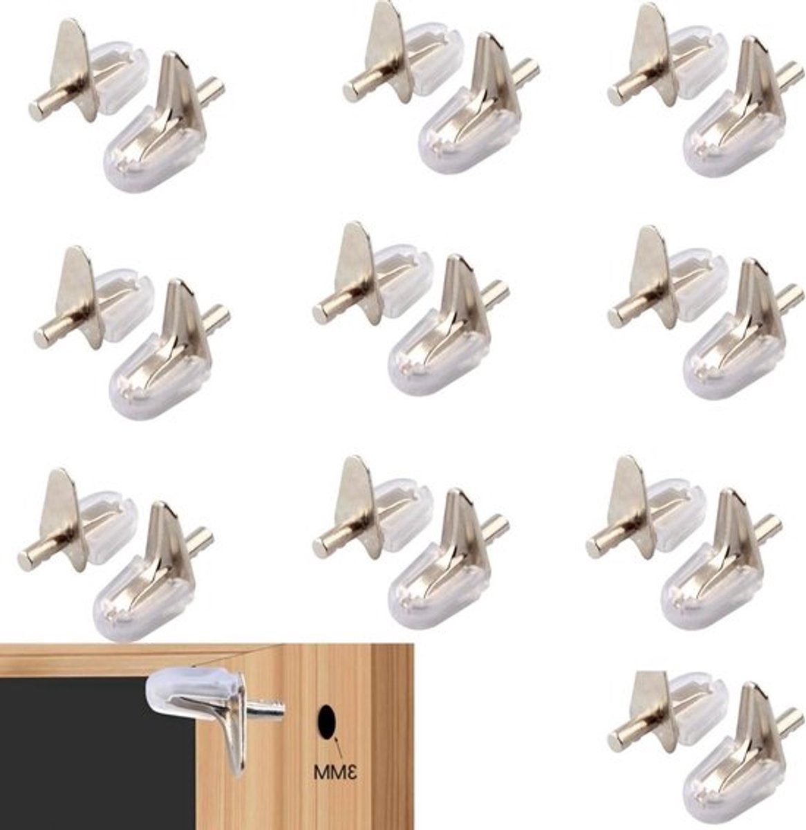 Glazen plankdragers voor planken, 20 stuks - 3 mm - plankhouders - kast - boekenkast - meubels