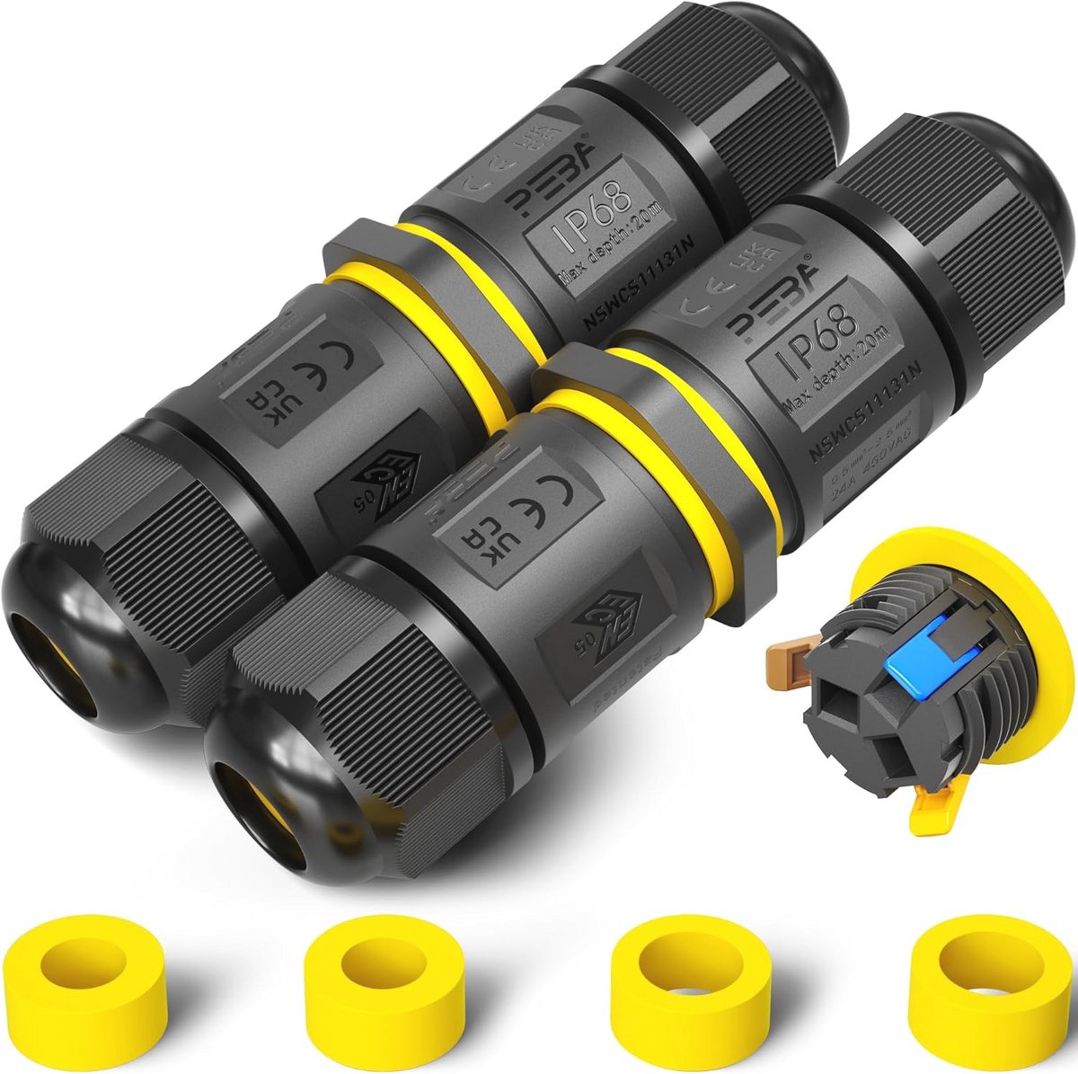 Waterdichte 3-polige kabelconnector voor buiten, 2-weg aansluitbox, IP68, voor kabels met een diameter van Ø4-12mm