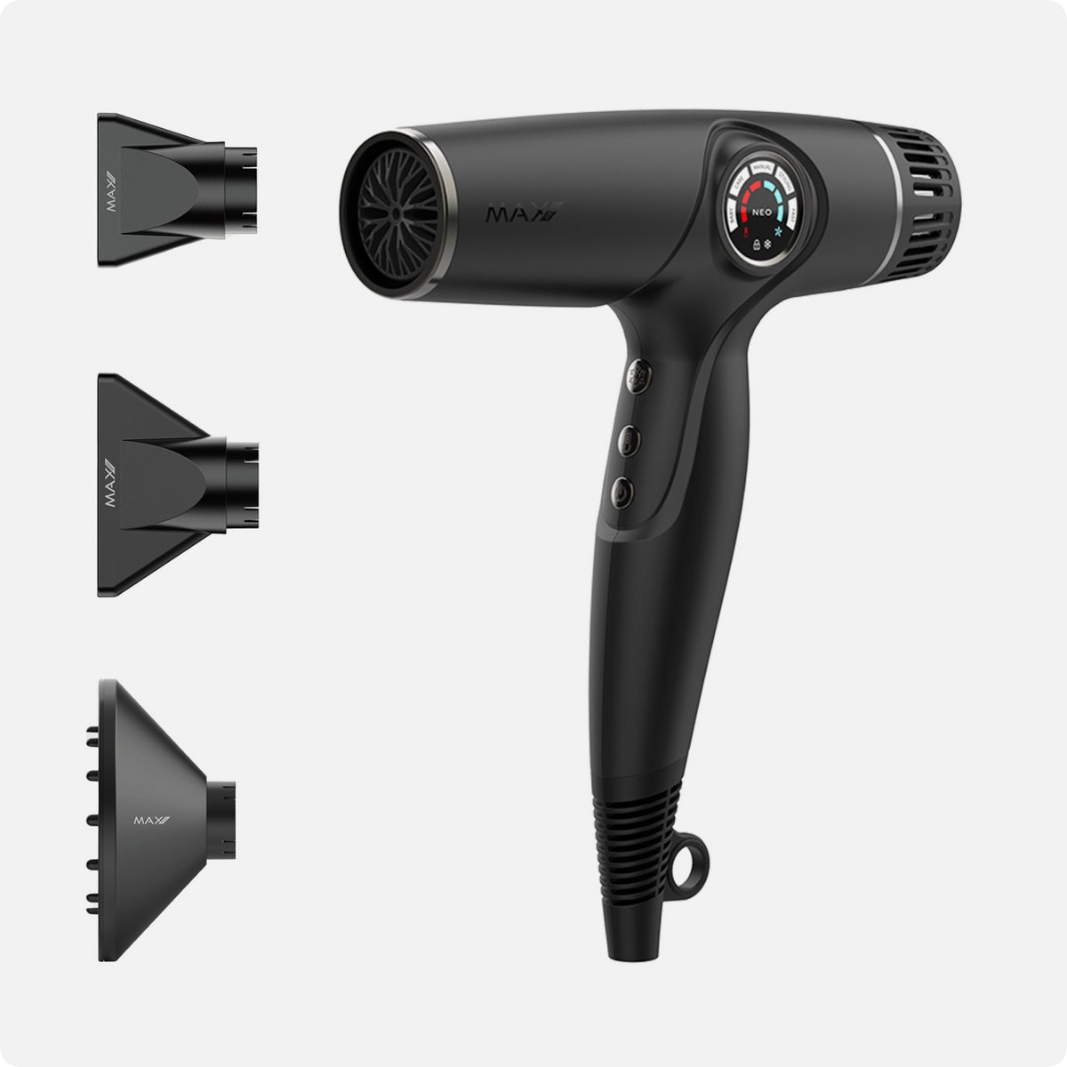 Max Pro NEO Föhn 2100W - Inclusief Diffuser en Twee Blaasmonden (93mm en 63mm) - Professionele Haardroger - Hair Dryer - Alle Haartypes - Snelle Droogtijd - Verminderd Haarbeschadiging - ION & Keramische Technologie - Zelfreinigende Functie