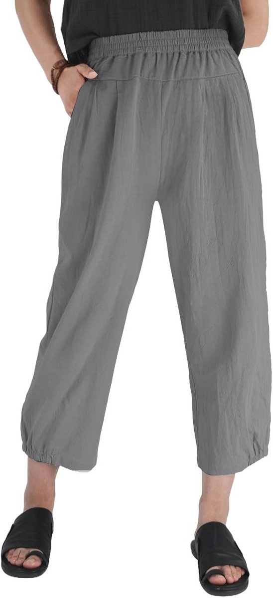 Dames 7/8 katoenen casual broek met elastische taille en zakken - Perfect voor yoga en dagelijks gebruik