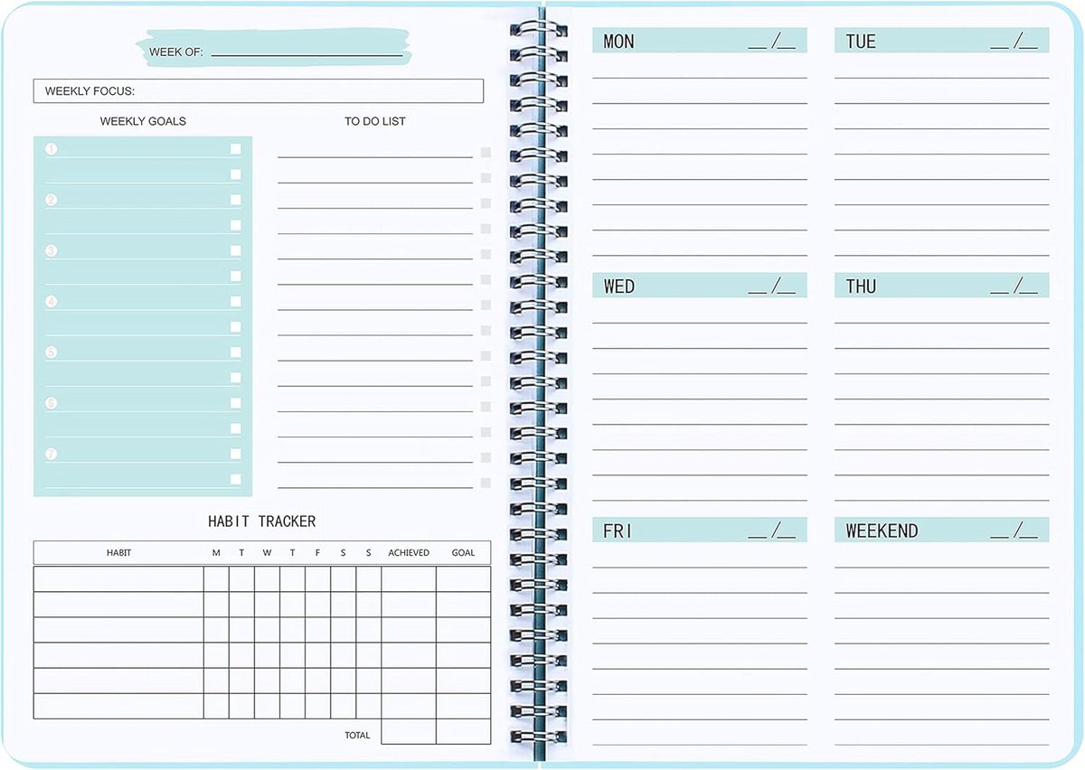 Ongedateerde weekplanner A5 - Wekelijkse Doelen Notitieboek met Spiraalbinding