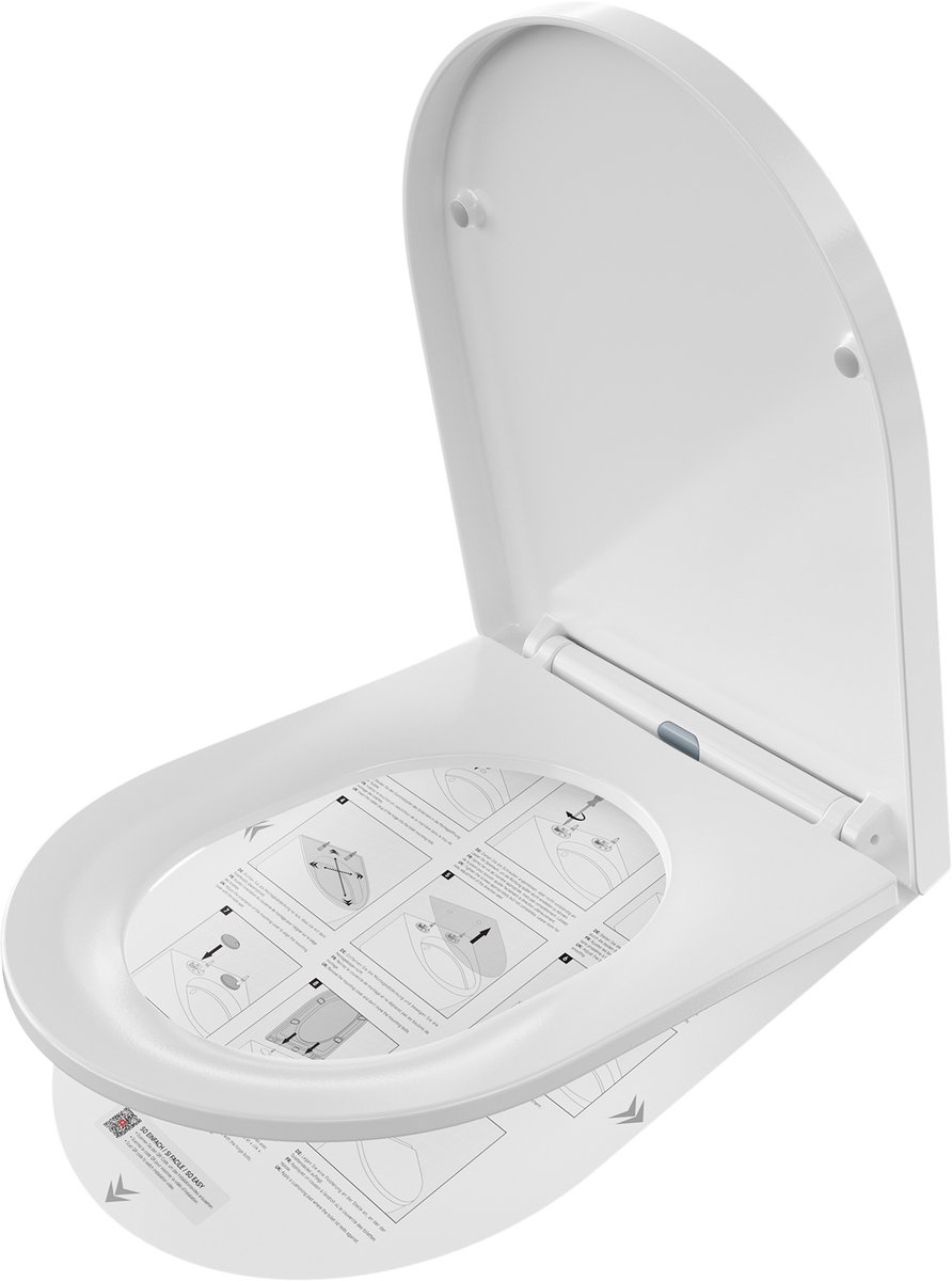 Cecipa Max - WC bril D-vorm - Toiletbril met Deksel - Softclose - Easy Clean functie - RVS-Scharnieren - Duroplast - Wit