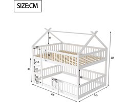 MODFU Kinder Stapelbed 140×200 Massief Hout Hoog-Laag Gezinsbed met Trap en Veilig Hek, Wit