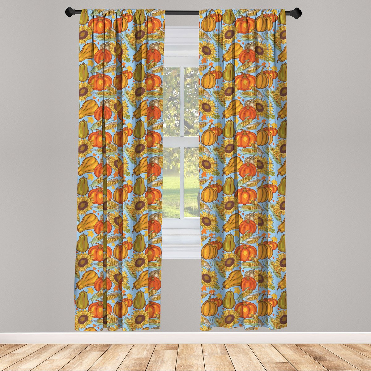ABAKUHAUS Gordijnen – 2x75x175 cm – Halverduisterend – Oranje Geel Lichtblauw