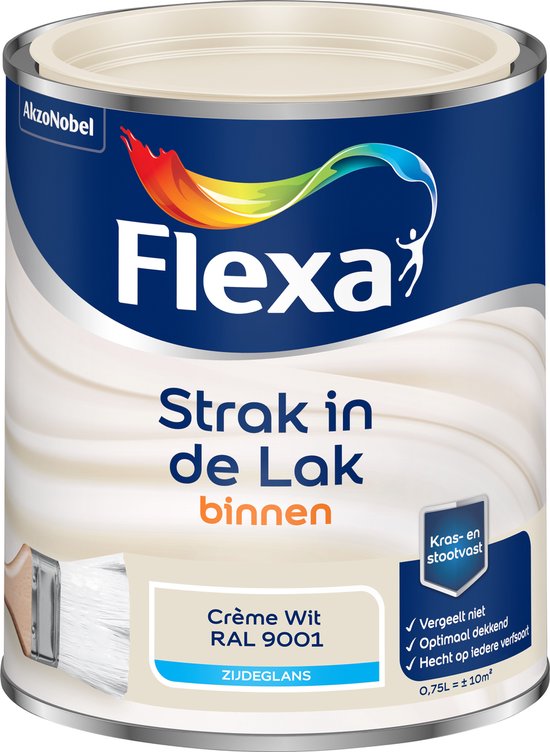 Boîte Flexa Strak in de Lak blanc crème RAL 9001, satiné. Qualité : résistant aux rayures et aux chocs.