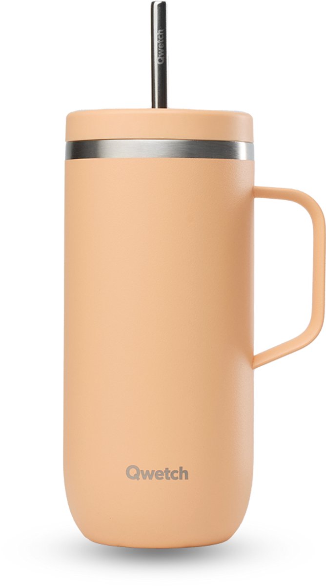 Qwetch - Cold Cup isotherm met handvat - Pastel Abrikoos- 600ml