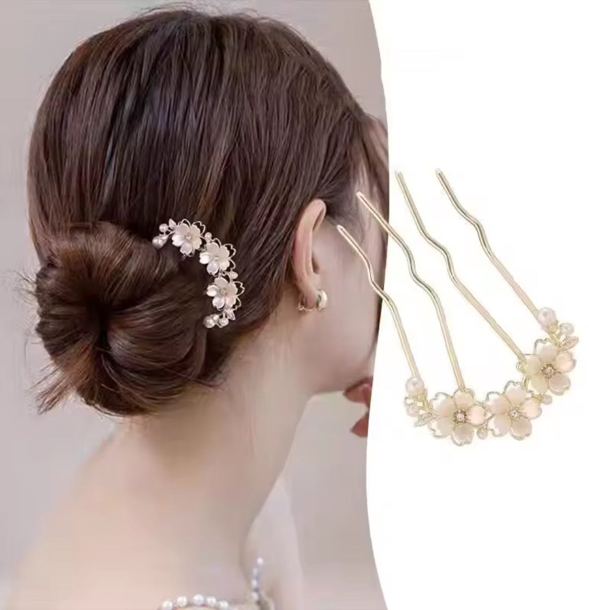 Hairfork - Haaraccessoire - Hairpin met bloemen-voor lang haar - kadotip