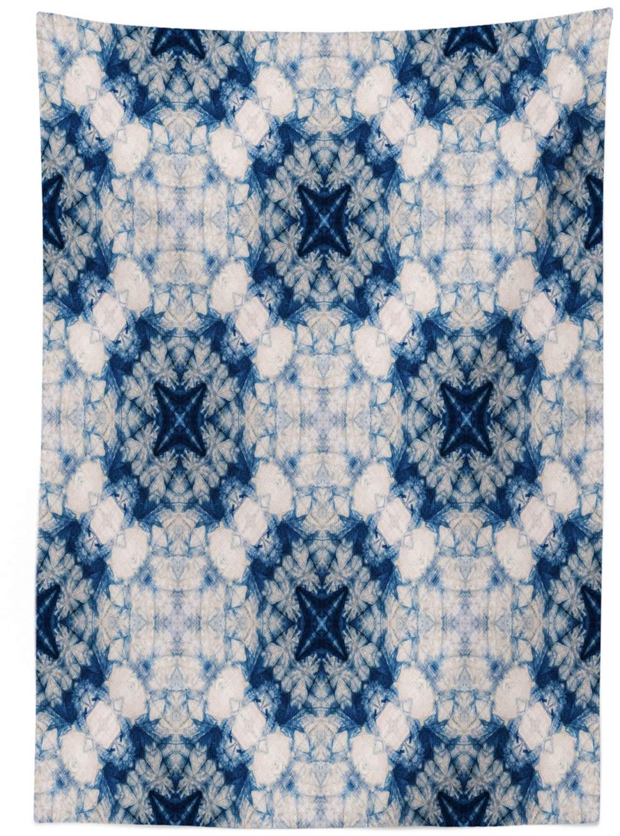 ABAKUHAUS Tafelkleed – Tie Dye Boheemse – 140x200 cm – Satijn Blauw/Grijs