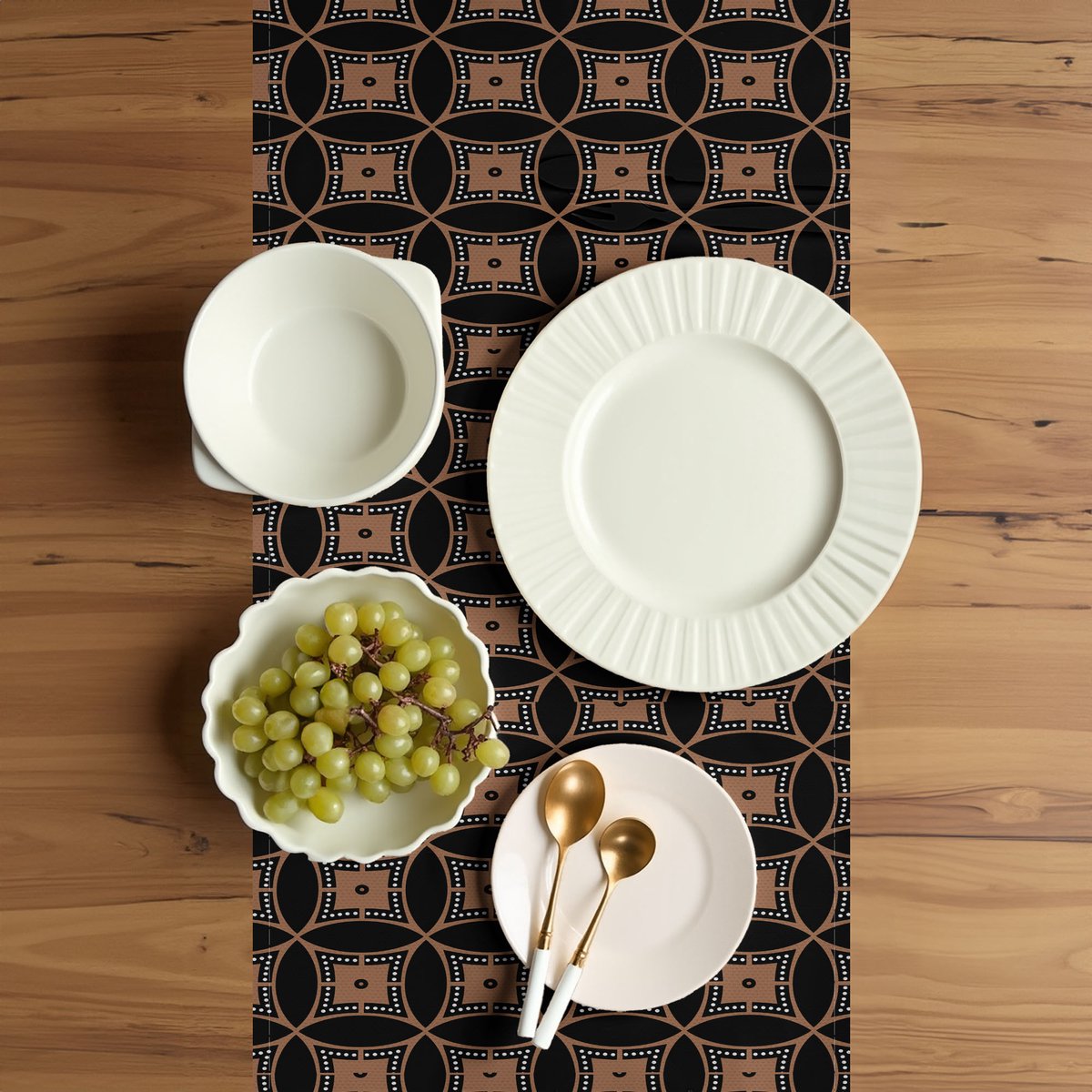 ABAKUHAUS Aboriginal Tafelloper – 40x180 cm – Polyester, donkerbruin/antraciet