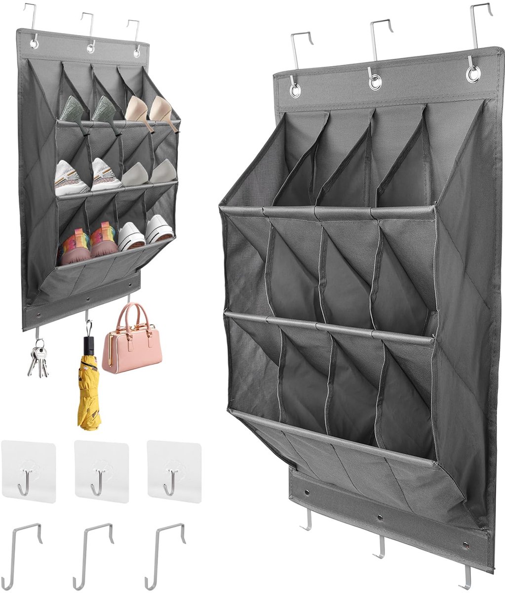 Unyqoos® Ruime schoenenorganizer met 12 vakken voor deurmontage zonder boren