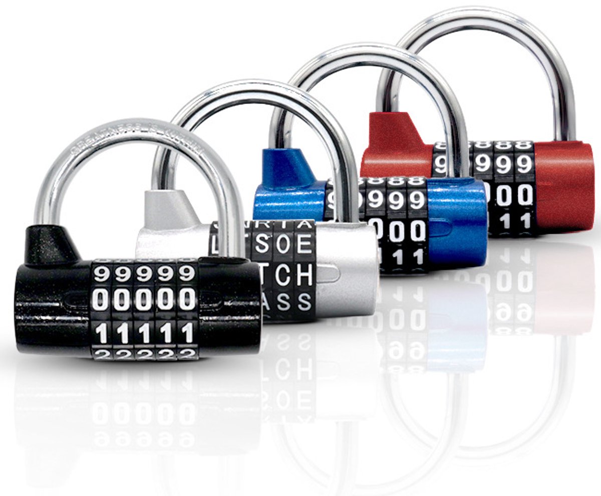 4 stuks U Lock Bagage Hangslot Combinatieslot 5-cijferig Beveiliging Combinatie Hangsloten Codeslot voor Reizen Koffers Bagage Tas Anti-Diefstal Lock Gym Waterdicht Lange Beugel Deurslot