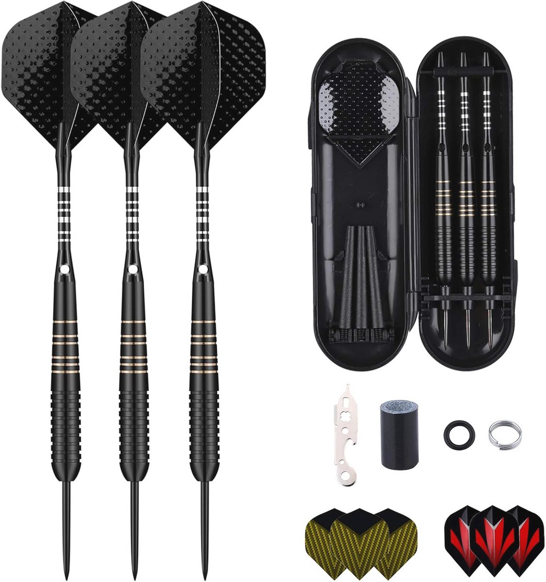 Dartpijlen met metalen punt - 3 stuks, 23 gram steeldarts met extra accessoires