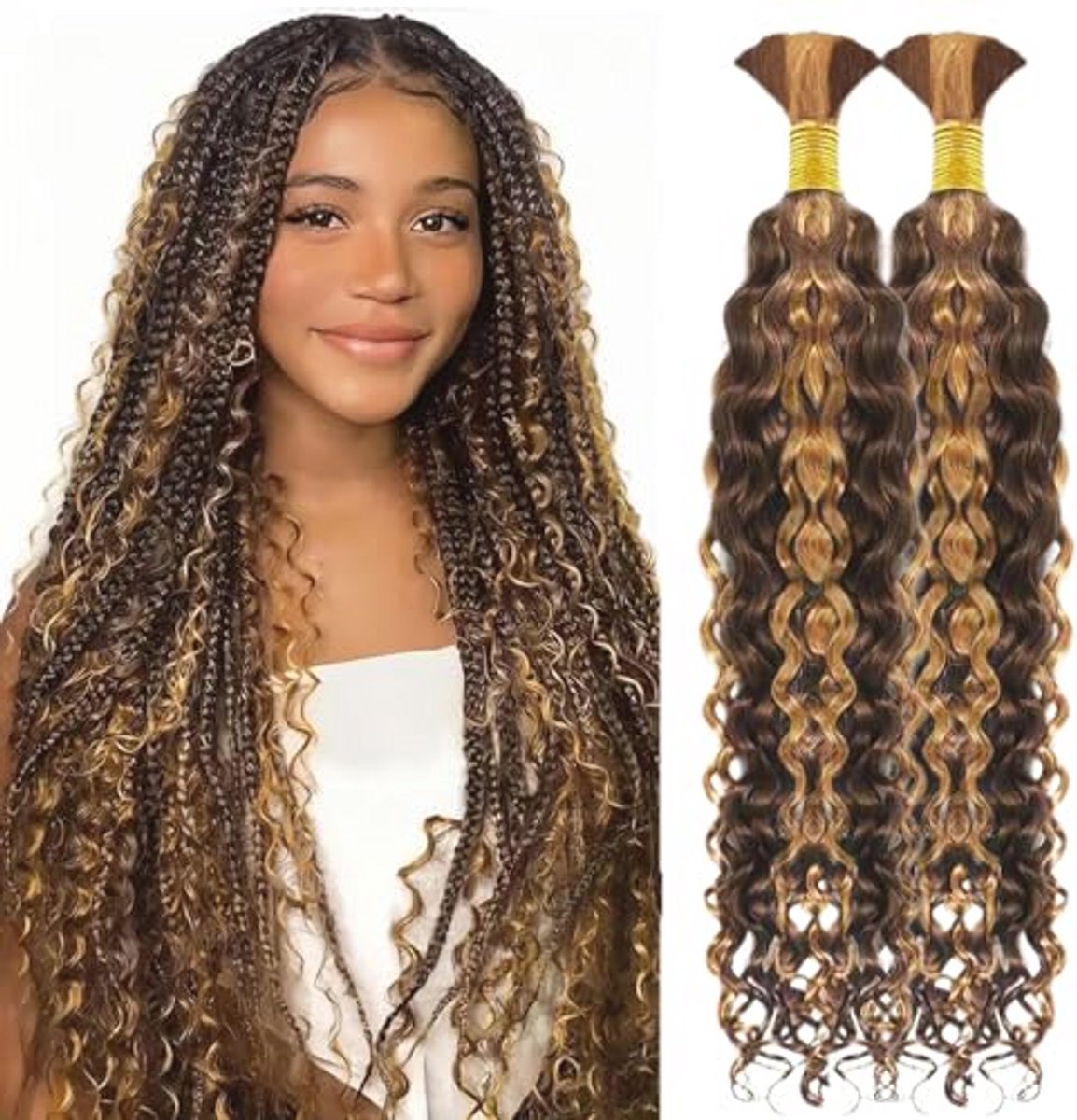 Watergolf Menselijk Haar voor Vlechten - 2 Bundels 16 inch Extensions
