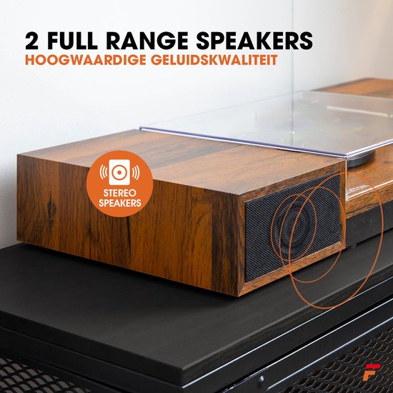 Retro Platenspeler met Bluetooth en Speakers - Fenton RP165 - Incl. Naald - Bruin Hout — afbeelding 2