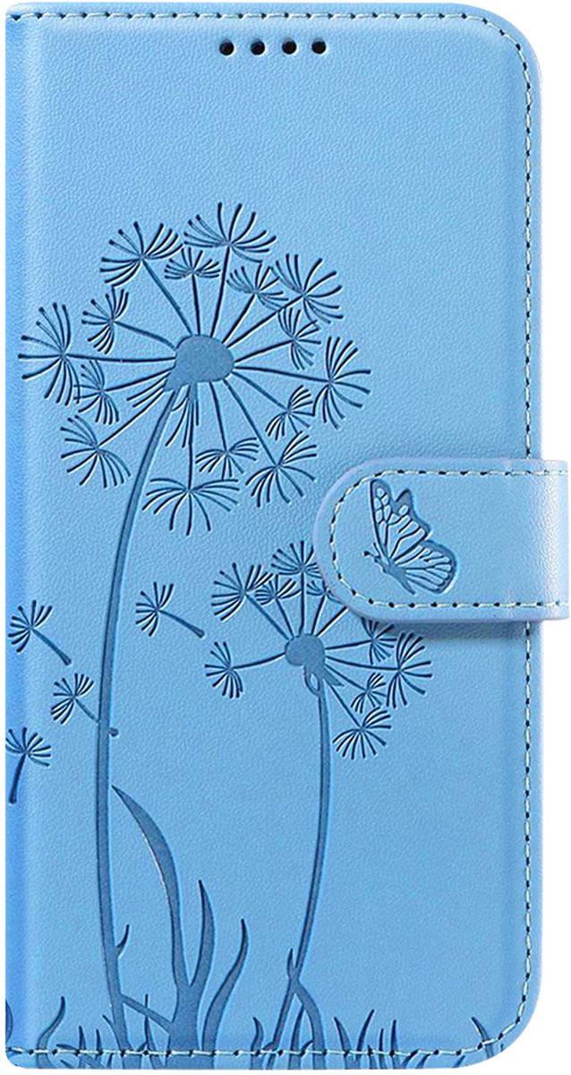Zanae, Portemonneehoesje Geschikt voor Apple iPhone 15 Premium Design Bloemen Vlinder, Lichtblauw