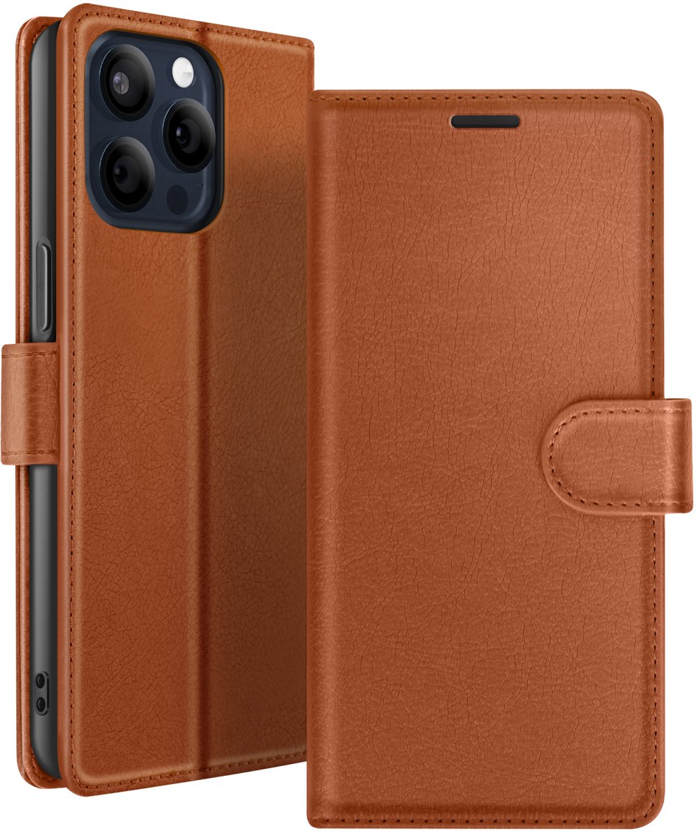 Zanae, Hoesje geschikt voor iPhone 15 Pro Max - Wallet Case & Magneetsluiting, Bruin