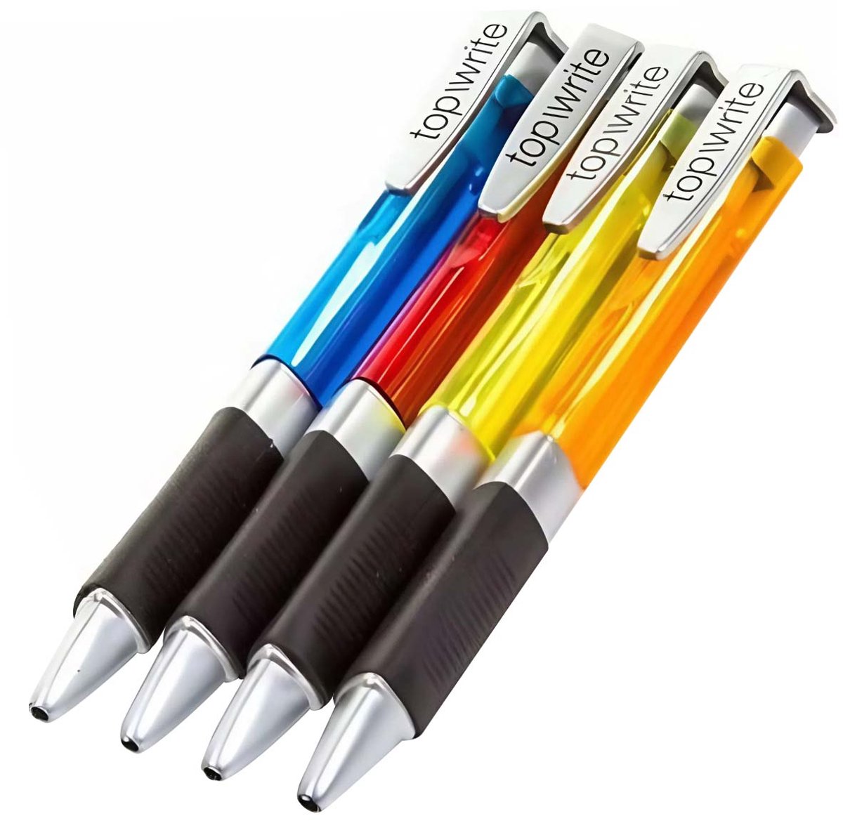 TOPWRITE, Set van 4 Balpennen met Comfort Grip in Rubber, Meerkleurig