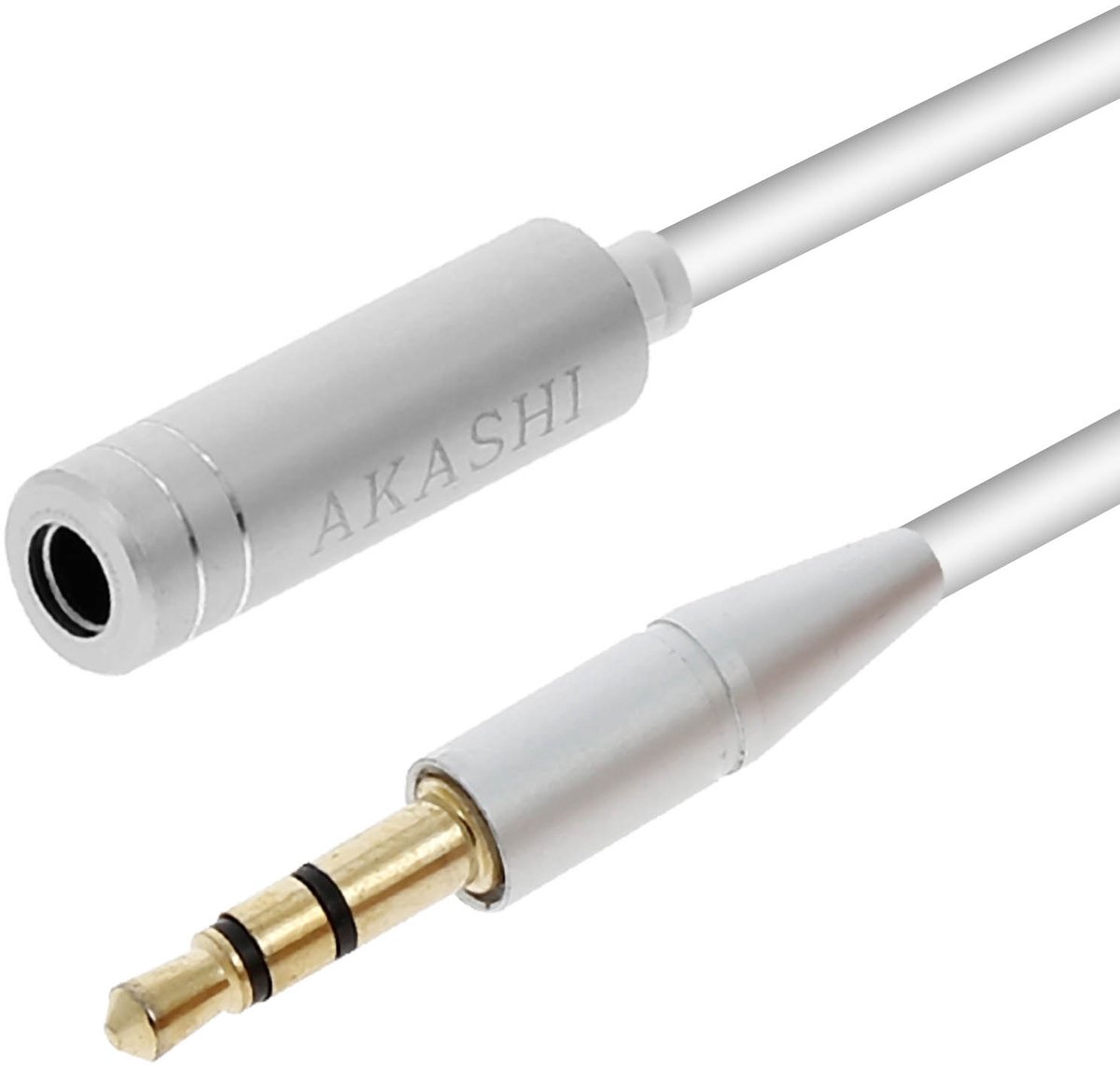 Akashi, Audio Kabel Jack 3,5 mm man-vrouw Auxiliary Universal 1m, Wit