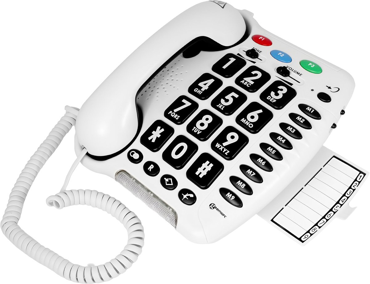 Geemarc, Vaste telefoon voor senioren Versterkte Senior Muurbevestiging met Flash- en Pauzefunctie, Wit