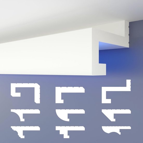 HEXIMO LED schaduwvoeg-profiel, stuclijsten, indirecte verlichting, XPS