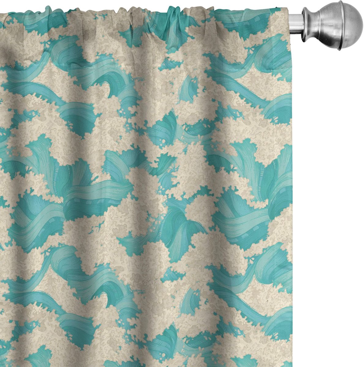 ABAKUHAUS golfgordijnen – 2x75x175 cm – microvezel – turkoois/beige