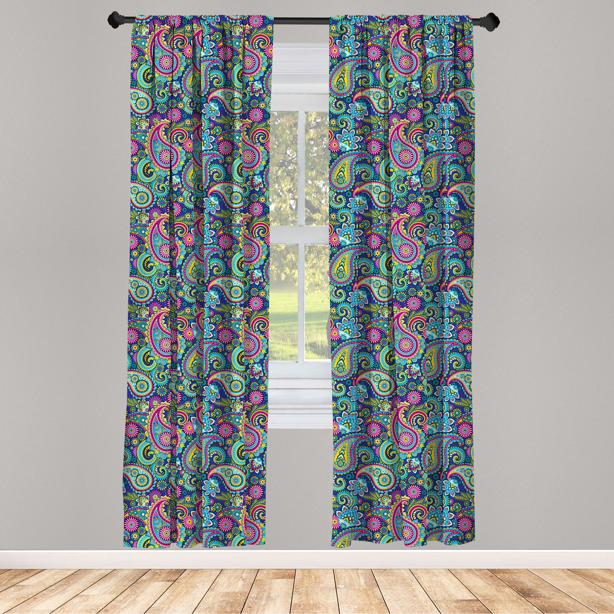 ABAKUHAUS Voorhangen – Navy-Blush Vintage Paisley – 2x75x225 cm – microvezel – halverdonkerend
