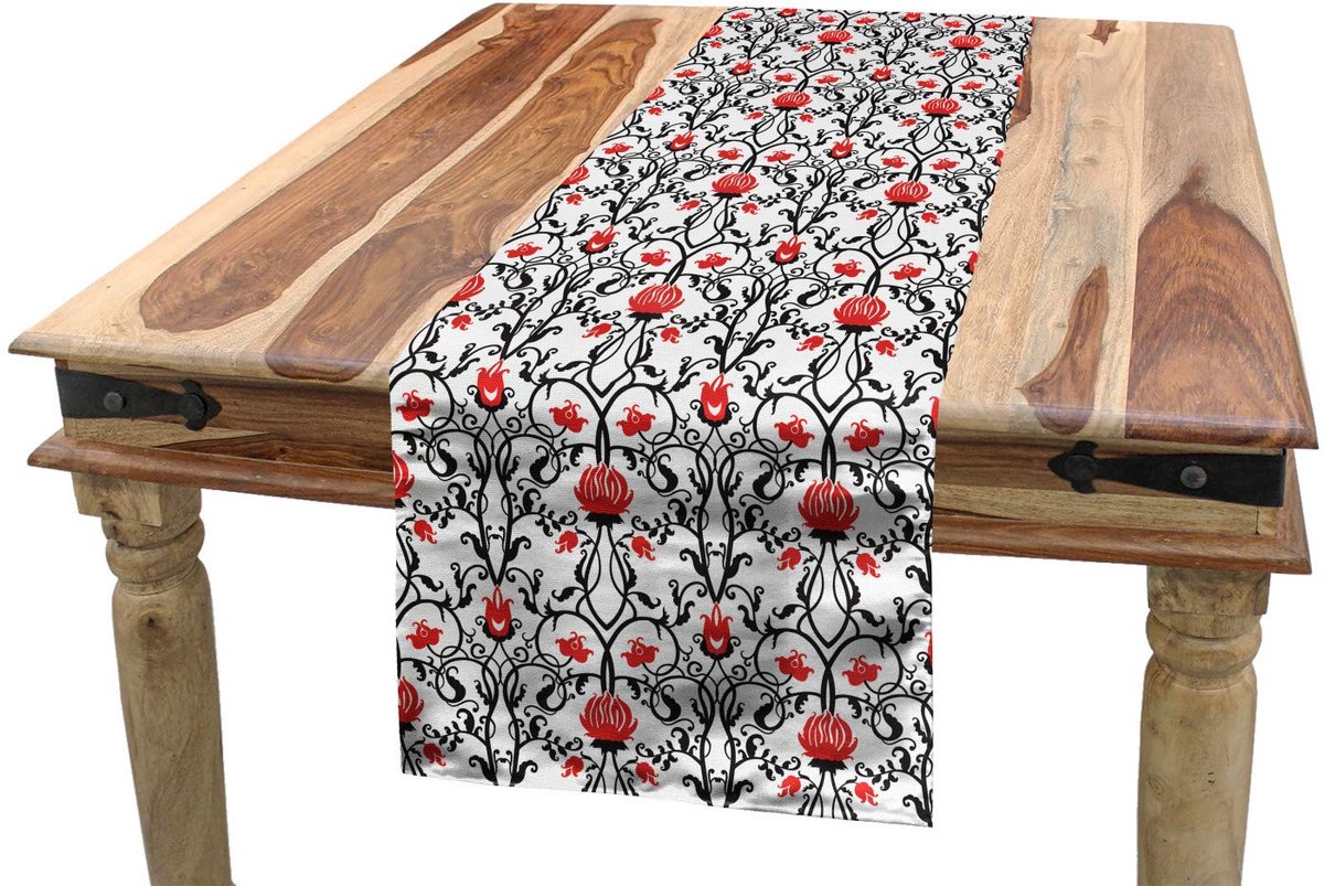 ABAKUHAUS Tafelrunner – Jugendstil Rococo-tulpen – 40x225 cm – Zwart