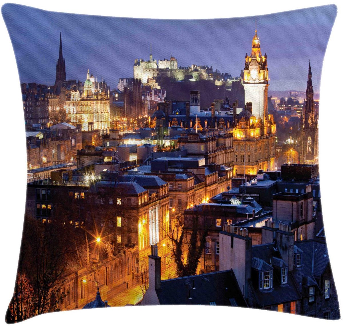 ABAKUHAUS Schotland Kussenhoes – Edinburgh-skyline – Decoratieve Kussensloop – 45x45 cm – Tweezijdig bedrukt, Multicolor Mehrfarbig