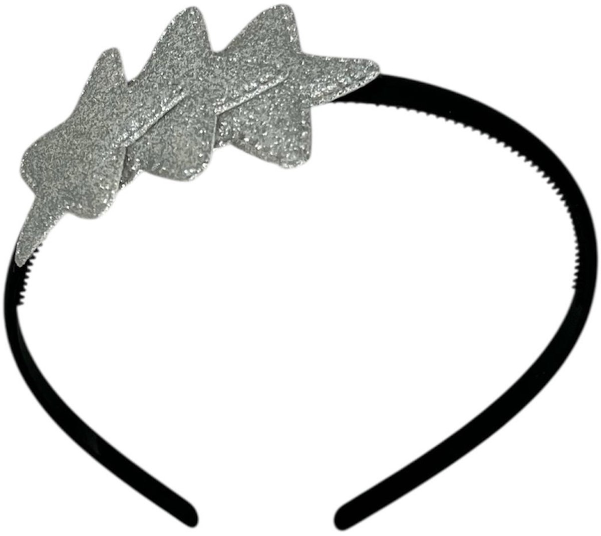 Diadeem met sterretjes - kerstcollectie - glimmend - ster - zilver - zwarte diadeem