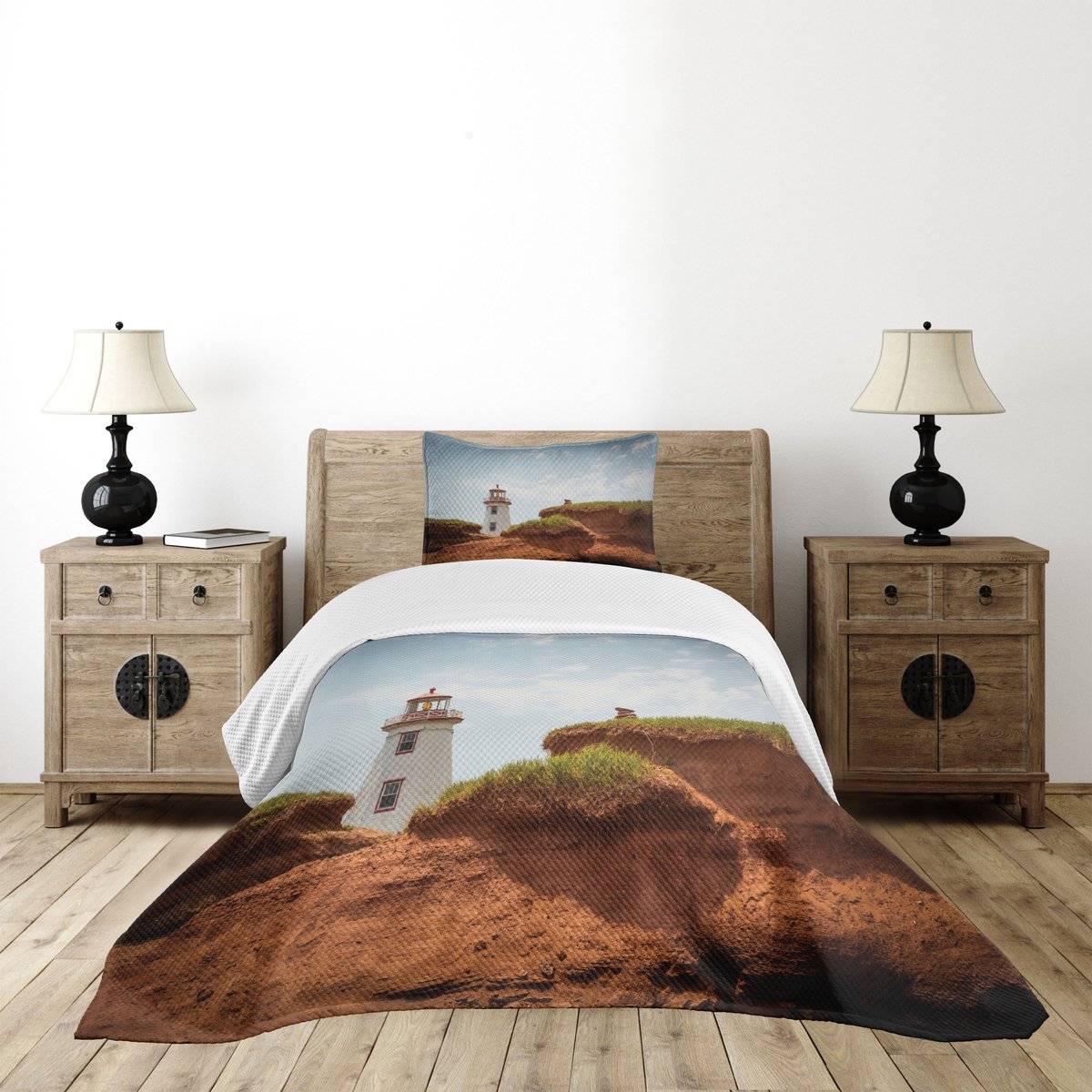 ABAKUHAUS Maritieme Deken Set Noordpunt Vuurtoren – Kaneel Fawn, 170×220