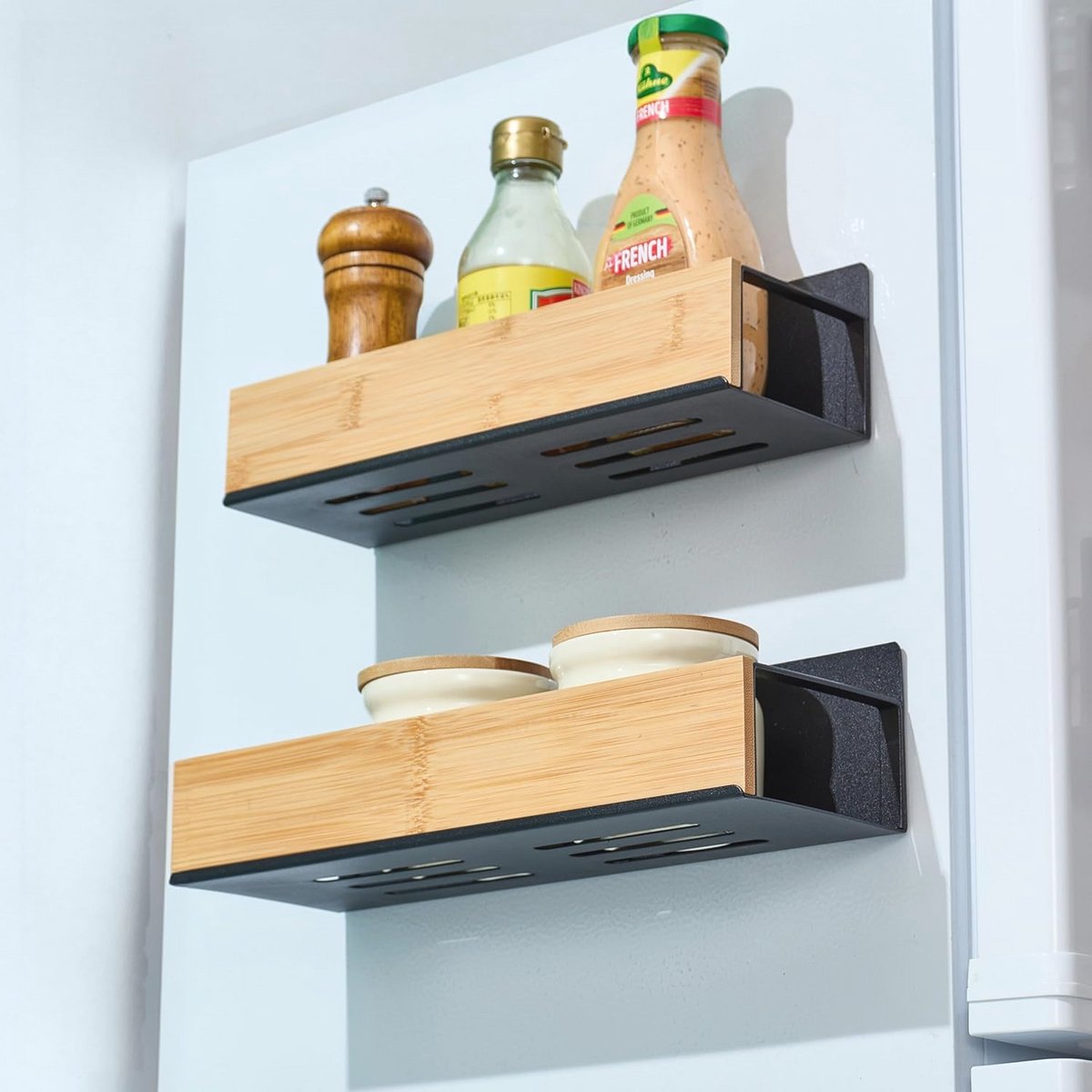 Magnetisch kruidenrek voor koelkast - Bamboe en metalen kruidenrek met potten