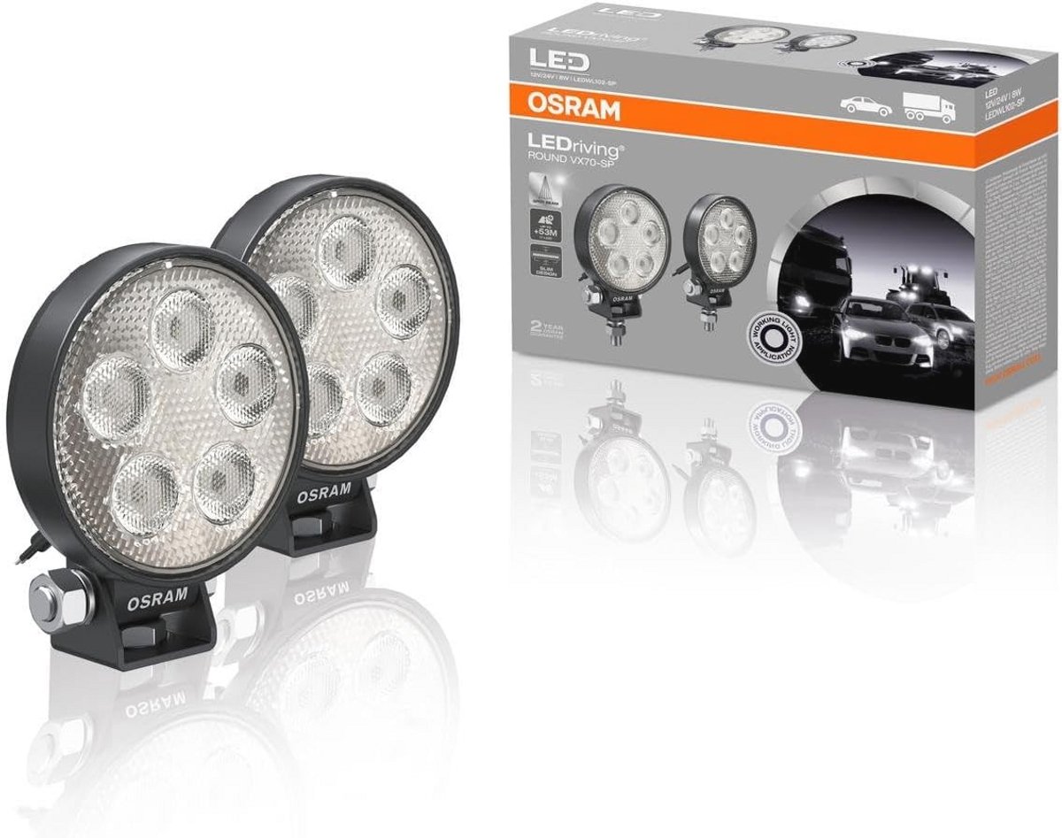 Ronde LED-werktlichten voor Off Road gebruik - 550 lumen, lichtbundel tot 53 m - Set van 2