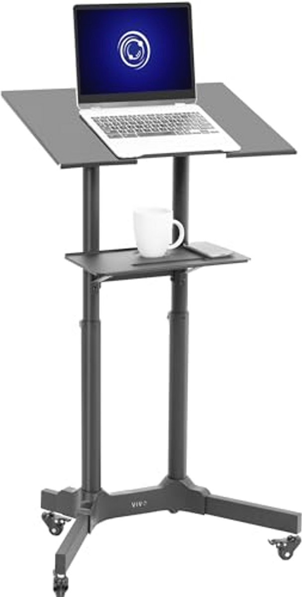 Verstelbaar Mobiel Laptop Podium met Wielen - Hoogte Verstelbaar, Zwart