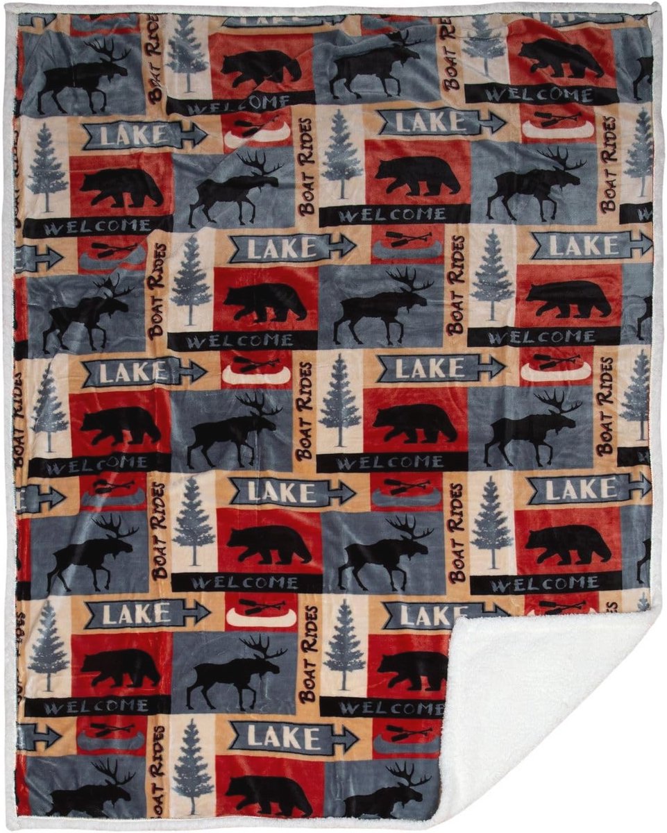 Rustieke Cabin Sherpa Fleece Deken - 54" x 68" - Blauw