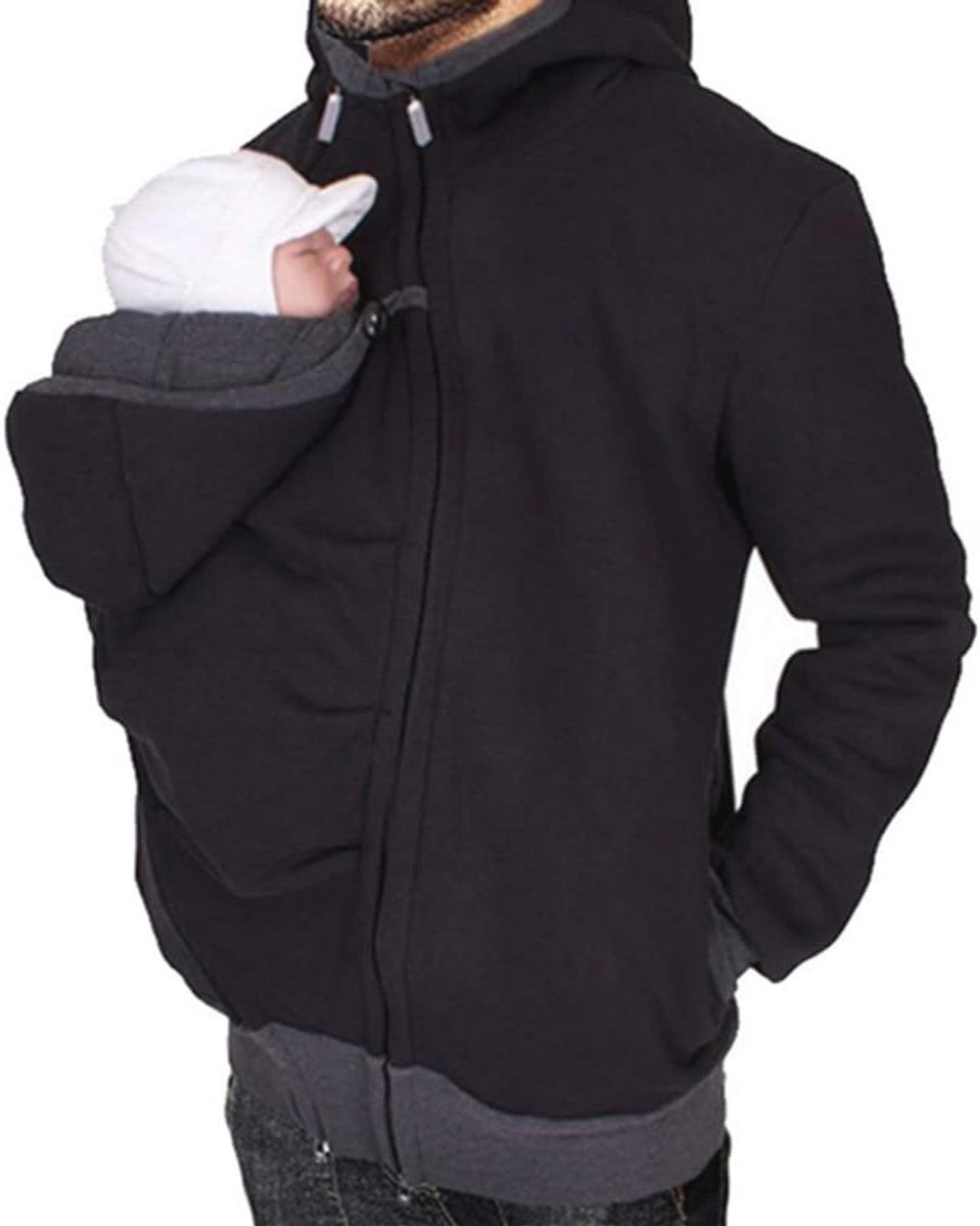 Kangoeroe Hoodie Draagjas voor Papa en Baby - Zwart
