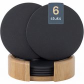 Sous-verres de verre en similicuir avec support – Sous-verres de Verres Design – Set de 6 – Zwart