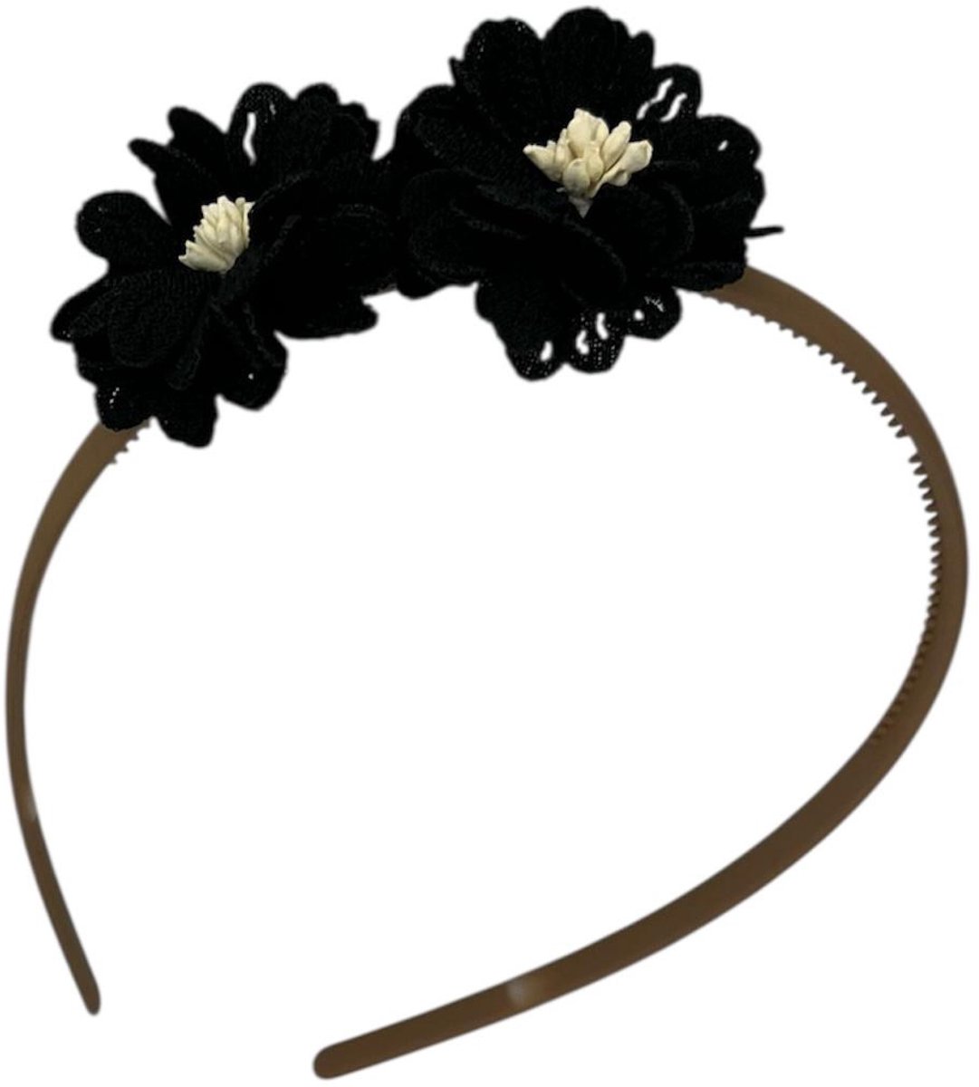 Diadeem blossem - bloemen - flower - khaki kleur diadeem - zwart
