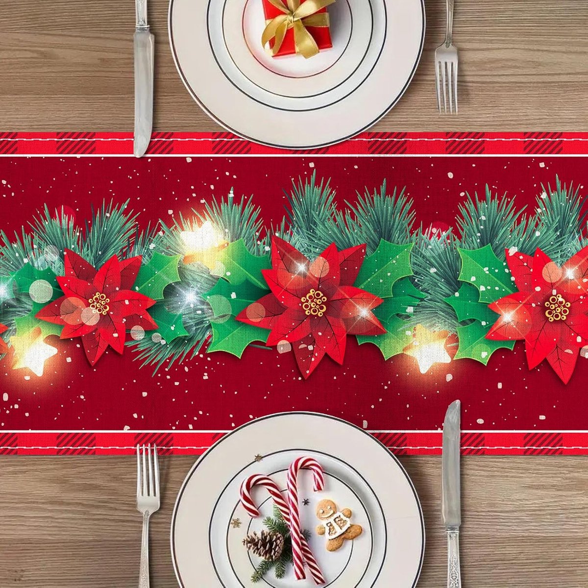 Kerst tafelkleed - Kerst tafelloper - kerstdecoratie voor binnen - kersttafelloper - tafelkleed - kerstdecoratie woonkamer - kerstdecoratie tafel - kerst decoratie - Rood - Kerst tafelkleden - 33*183cm – foto 3