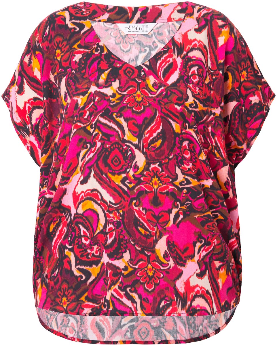 Studio Untold - Dames - Overhemdblouse oversized all-over print - Bessenroze - Maat 46+