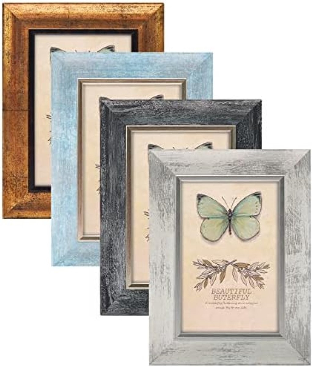 PromoHome Retro Fotolijsten Set van 4 - Landelijke Houtlook met Veiligheidsglas