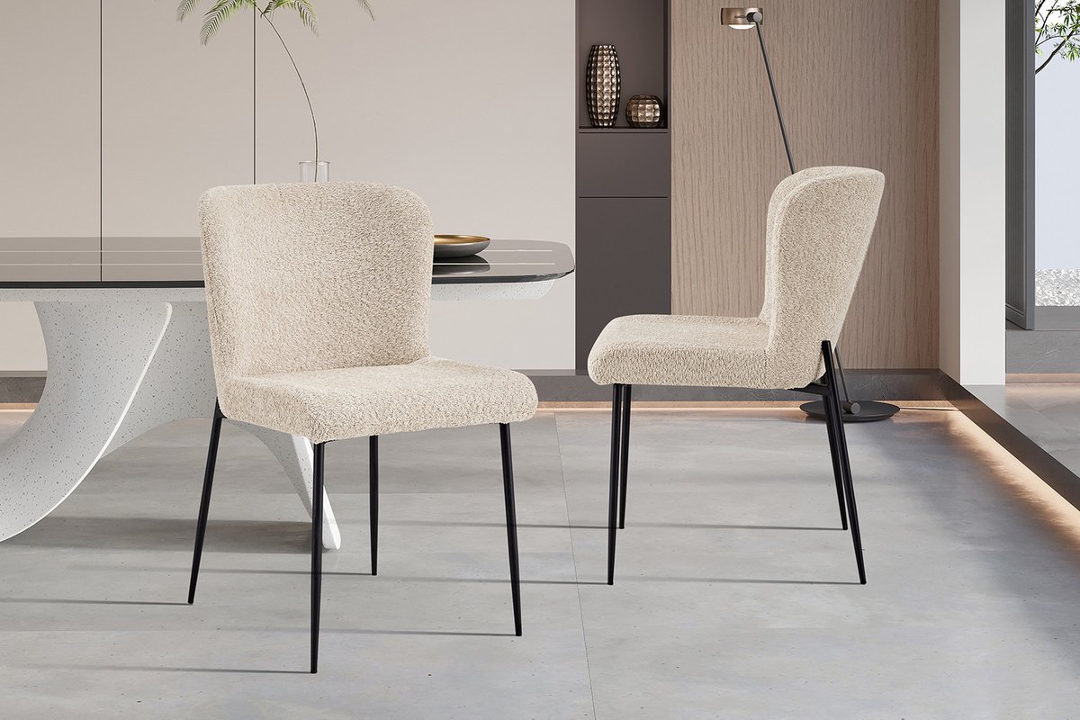 Eetkamerstoel 'Lisa' Bouclé beige H 85 x B 50 x D 62 cm- set van 2