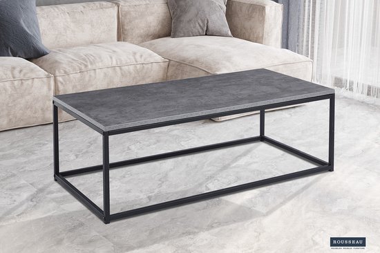 Table basse Dallas béton- H-H 40 x L-L 120 x P-P 60 cm - Rousseau - Tables basses rectangulaires - Look béton - MDF - Tables basses rectangulaires