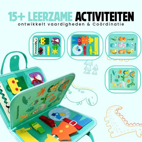Kiddel Busy Board Dinosaurus - Montessori speelgoed & activiteitenboek - Educatief speelgoed 2 jaar - Motoriek & creatief spel van Merkloos — afbeelding 2