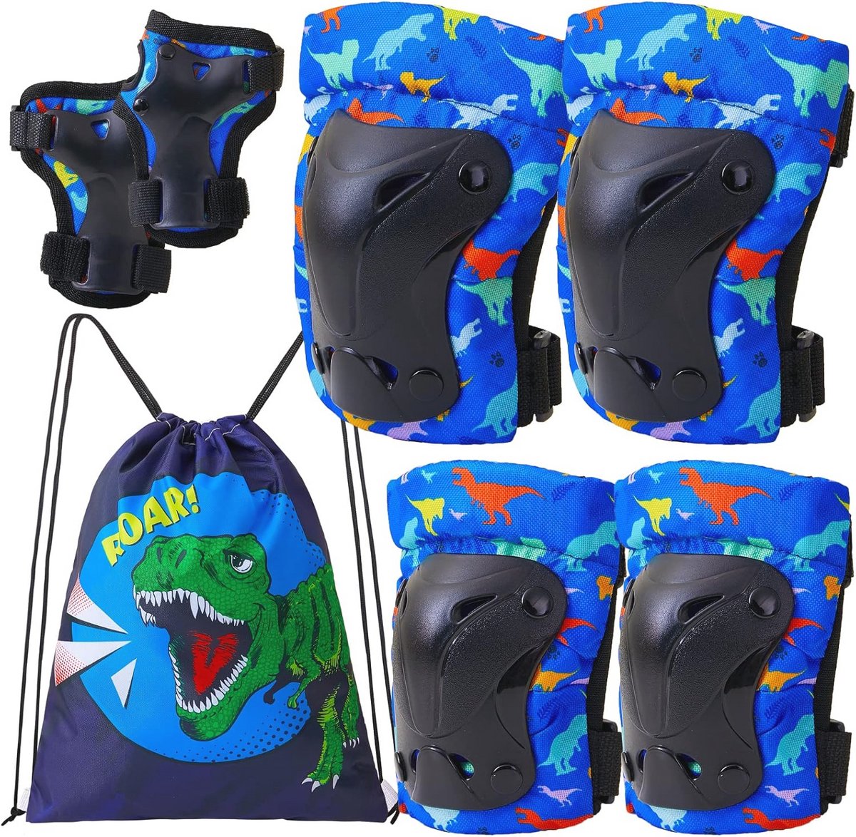 Dinosaur Kinderbeschermers Set - 7 in 1 Knie-, Elleboog- en Polsbeschermers voor Jongens - Perfect voor Skaten en Fietsen