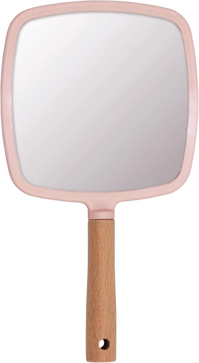 Draagbare Houten Handspiegel voor Make-up - Kleine Pocket Spiegel in Roze