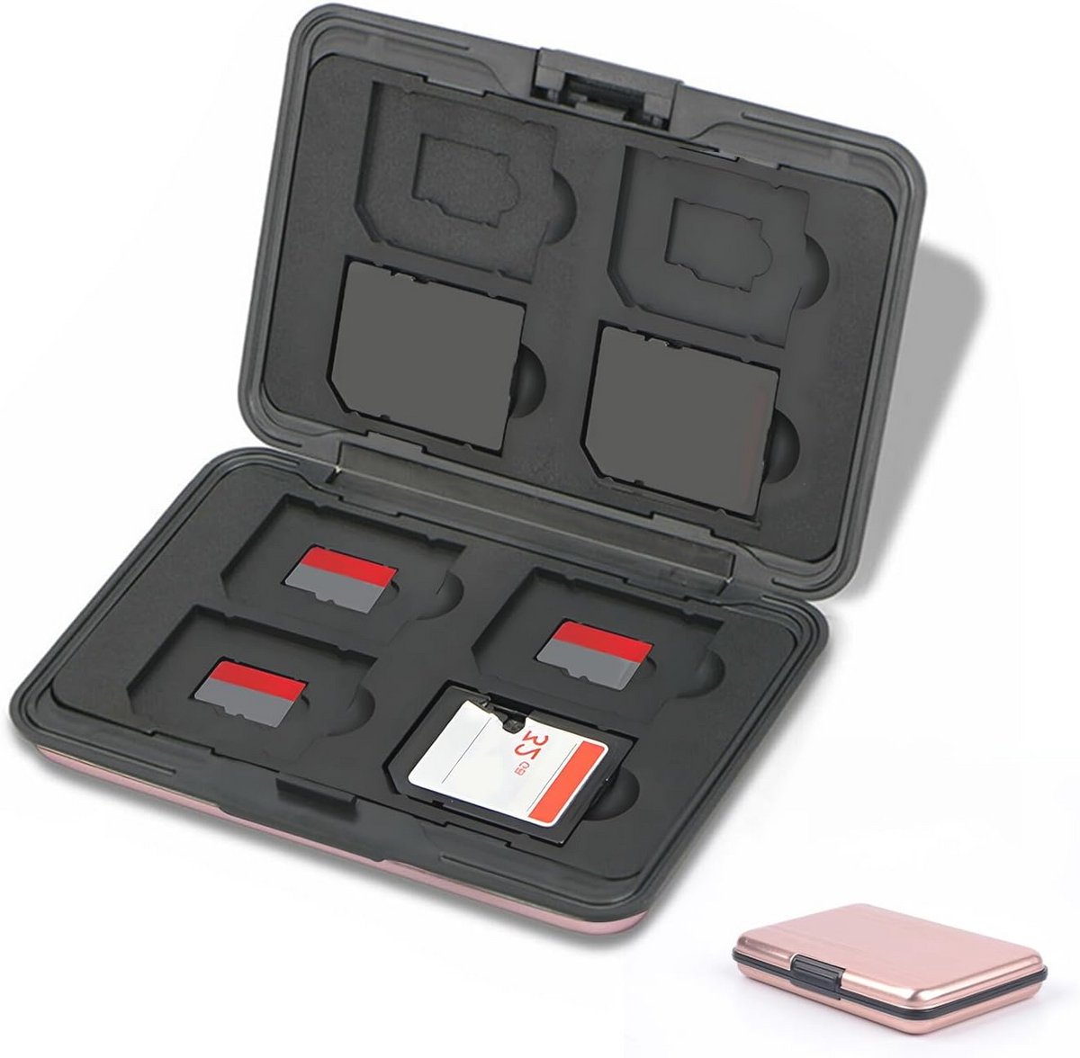 Memory Card Organizer met 16 Compartimenten - Opslag voor 8 SD & 8 Micro SD Kaarten - Waterdicht en Schokbestendig (Roze)