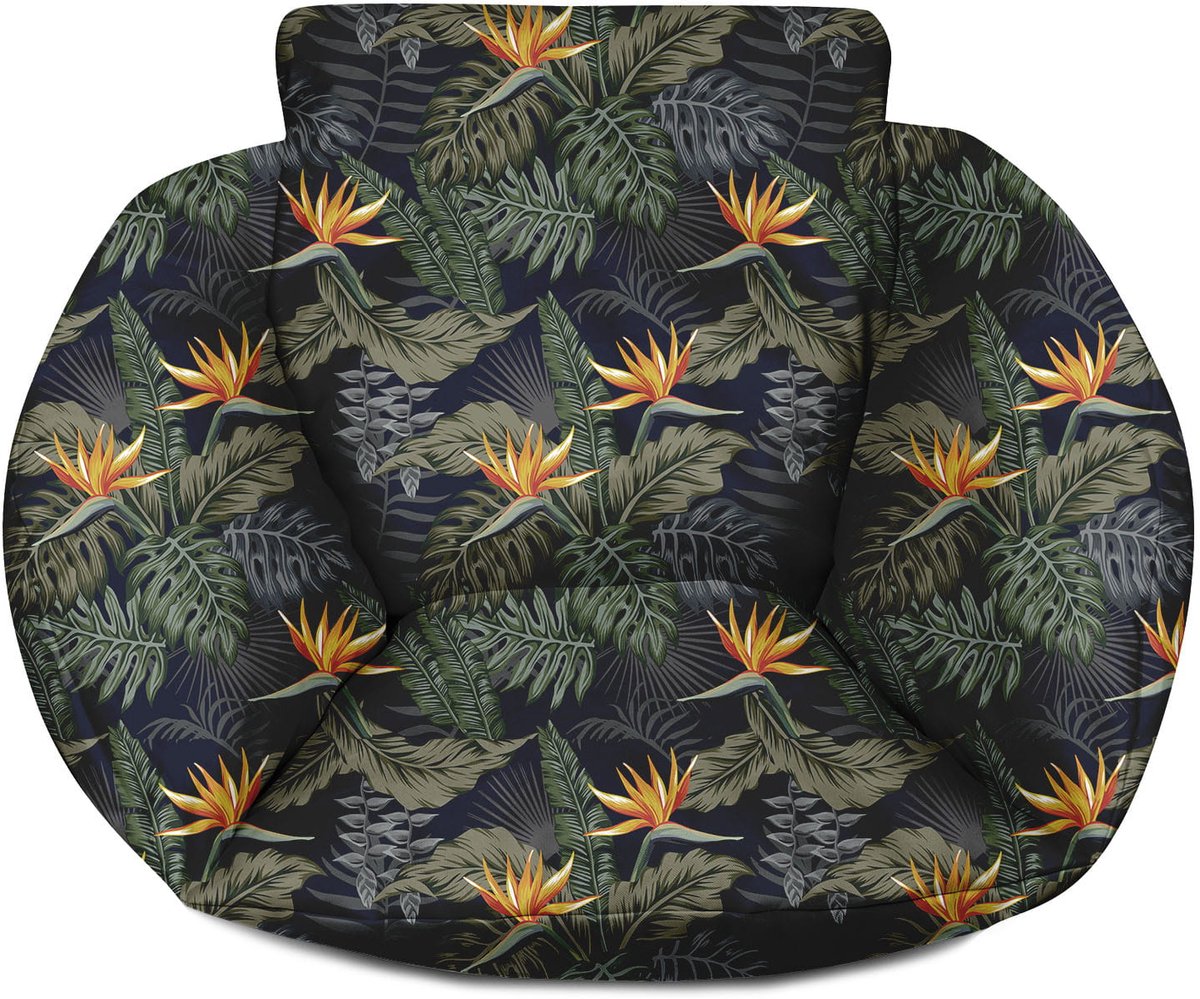 FEROCITY - Schommelkussen - Polyrotan schommelhoes - Voor een hangende tuincocon - Standaardmaat - Polyester - Palmen Paradijsvogelbloem