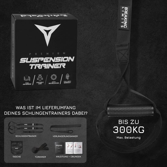 BREAKING LIMITS Sling Trainer - Sling Trainer para casa, jardín, gimnasio y viajes - entrenamiento de fuerza en casa - entrenador de suspensión