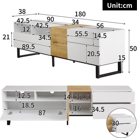 The Living Store Industriële Salontafel - Bijzettafel Met Lade En 2 Open Vakken Stevig Tafelblad Metalen Voeten Bruineiken 90x50x36 5cm