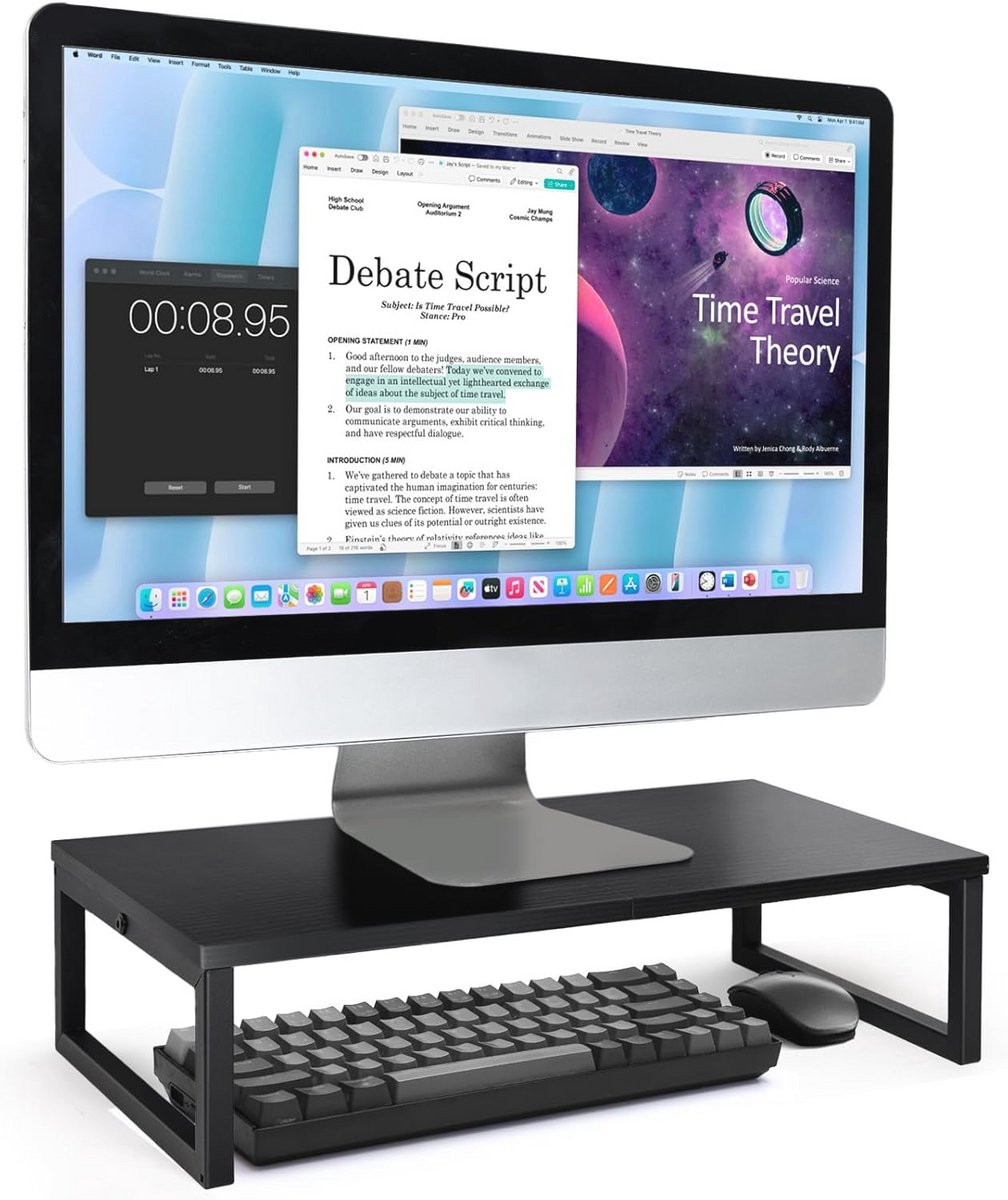 Monitorverhoging 20 inch - Hout en Metaal - Ergonomische Bureau Stand